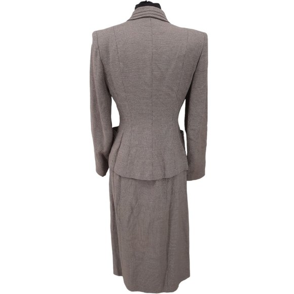 VTG 40s Brown Houndstooth Gabardine Blazer Pencil Skirt Suit Set Size S Neutral - Picture 7 of 11